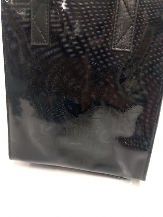 KENZO PARIS TIGER BLACK PATENT LEATHER SHOPPING BAG