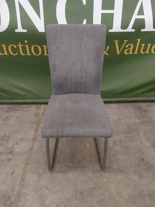 DESIGNER LINED GREY FABRIC UPHOLSTERED DINING CHAIR