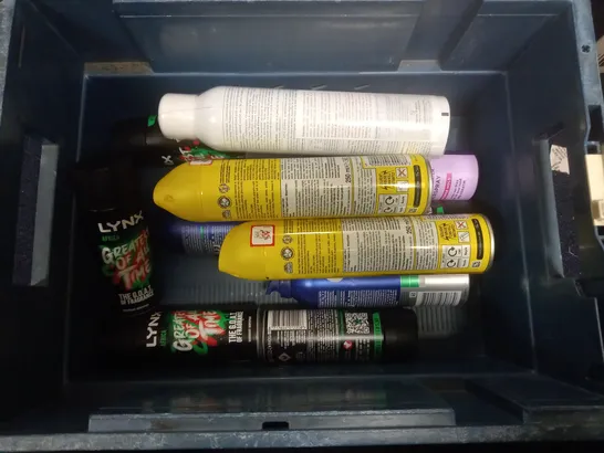 BOX OF APPROX 15 ASSORTED AEROSOLS TO INCLUDE - LYNX AFRICA - JOHN FRIEDA FRIZZ EASE - GILLETTE SERIES SHAVE FOAM ECT