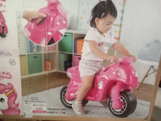 BOXED DOLU MOTO PINK UNICORN RIDE ON  RRP £38