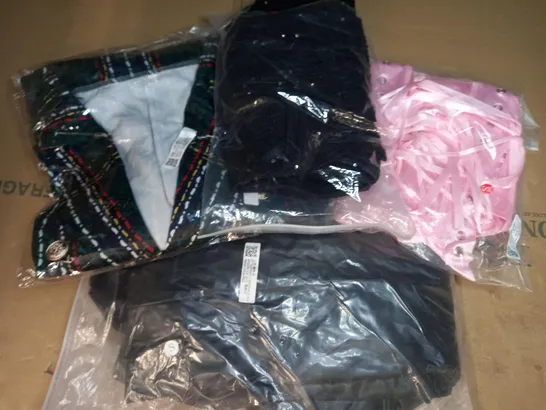 BOX OF APPROXIMATELY 10 ASSORTED CLOTHING AND FASHION ITEMS OF VARIOUS COLOURS AND STYLES