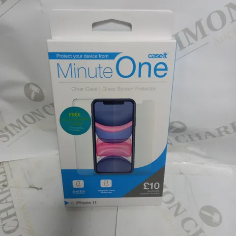 BOX OF 20 MINUTE ONE CLEAR CASE & SCREEN PROTECTOR KITS FOR IPHONE 11