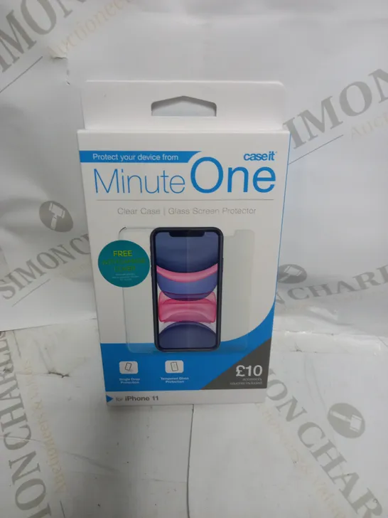 BOX OF 20 MINUTE ONE CLEAR CASE & SCREEN PROTECTOR KITS FOR IPHONE 11