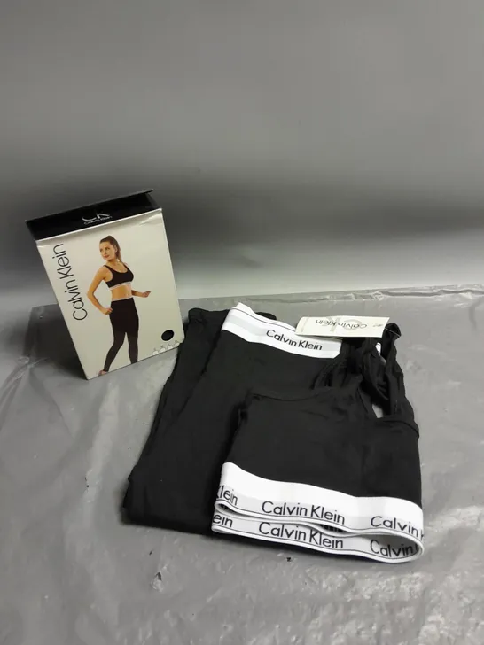 CALVIN KLEIN LADIES CROP TOP AND LEGGINGS SET BLACK L