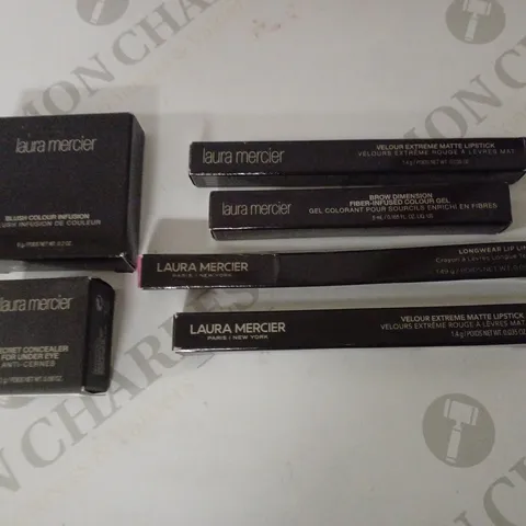 LOT OF 6 ASSORTED LAURA MERCIER MAKEUP PRODUCTS FOR LIPS, EYES AND BLUSH