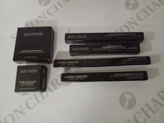 LOT OF 6 ASSORTED LAURA MERCIER MAKEUP PRODUCTS FOR LIPS, EYES AND BLUSH