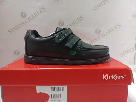 KICKERS FRAGMA MOC TWIN VELCRO LEATHER SCHOOL SHOES IN BLACK - UK 6 