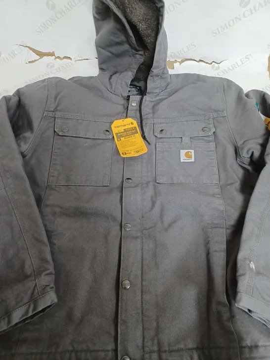 CARHARTT WASHED DUCK SHERPA LINED UTILITY JACKET IN GREY - MEDIUM