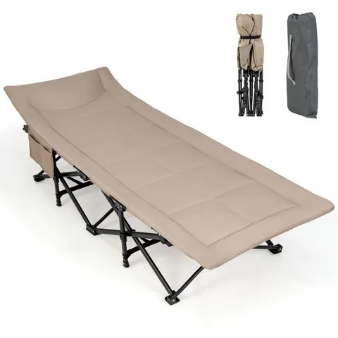 BOXED COSTWAY SLEEPING COT BED WITH CARRY BAG - KHAKI