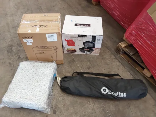 PALLET OF ASSORTED CONSUMER PRODUCTS TO INCLUDE: VPCOK COOLER, AIR FRYER, GAZEBO, RUG ECT