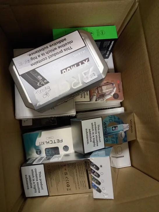 BOX OF APPROXIMATELY 10 ASSORTED E-CIGARATTES TO INCLUDE VOOPOO, ASPIRE, PRIMESTIQ ETC.