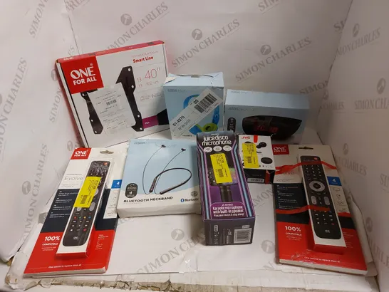 BOX OF ASSORTED ELECTRICAL ITEMS TO INCLUDE WALL MOUNTS, HEADPHONES AND REMOTE CONTROLS