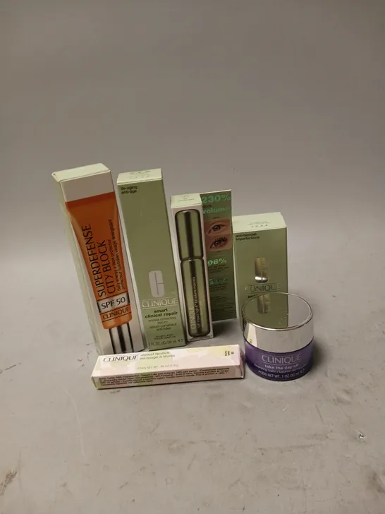 LOT OF APPROX 6 CLINIQUE PRODUCTS TO INCLUDE - CLEARING GEL - ALMOST LIPSTICK - WRINKLE CORRECTING SERUM - ETC