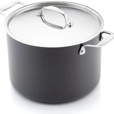 BOXED STELLAR HARD ANODISED, 24cm NON-STICK STOCKPOT WITH STAINLESS STEEL LID