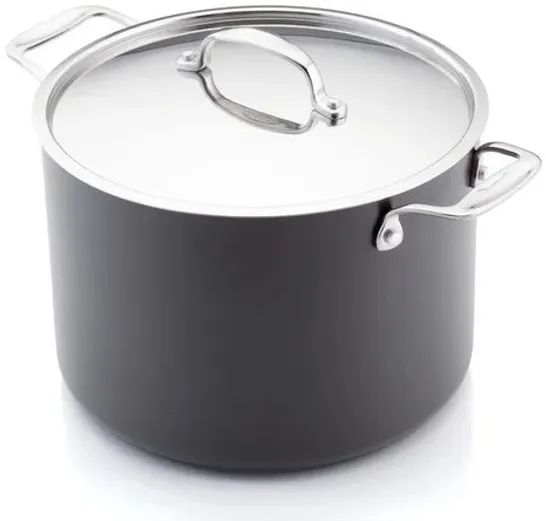 BOXED STELLAR HARD ANODISED, 24cm NON-STICK STOCKPOT WITH STAINLESS STEEL LID