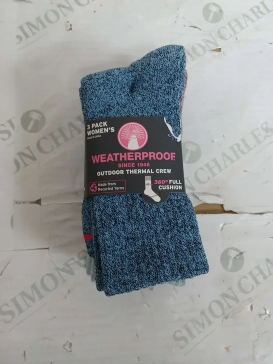 WEATHERPROOF OUTDOOR THERMAL CREW SOCKS - 3 PACK - UK 4-8