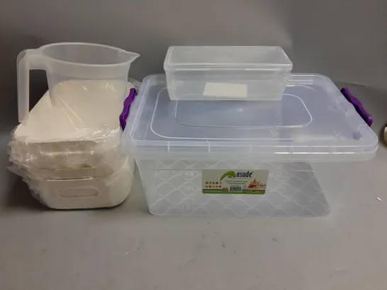 LOT OF ASSORTED KITCHEN STORAGE BOXES AND JUG