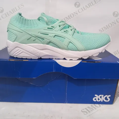 BOXED PAIR OF ASICS GEL-KAYANO KNIT TRAINERS IN MINT GREEN UK SIZE 6