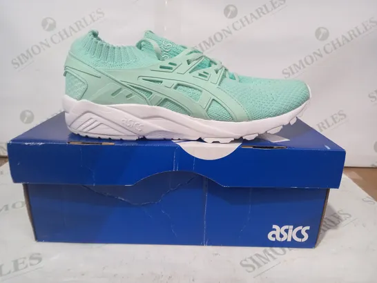 BOXED PAIR OF ASICS GEL-KAYANO KNIT TRAINERS IN MINT GREEN UK SIZE 6