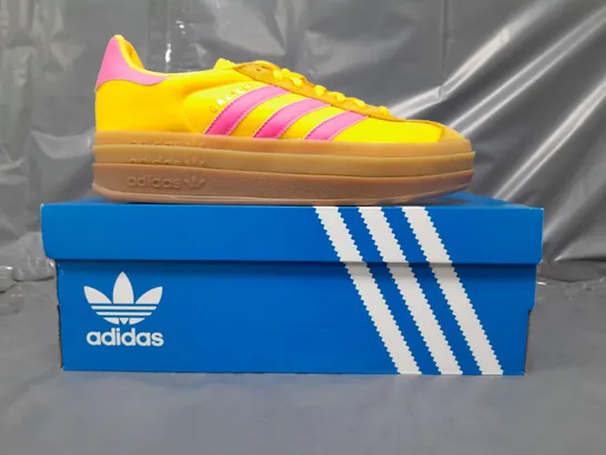 BOXED PAIR OF ADIDAS GAZELLE BOLD IN YELLOW/PINK UK SIZE 6.5