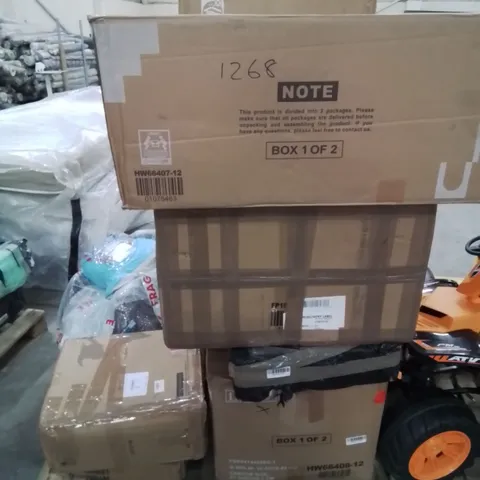 PALLET CONTAINING VARIOUS INCOMPLETE BOXED FURNITURE PARTS AND OTHER HOUSEHOLD ITEMS ETC.