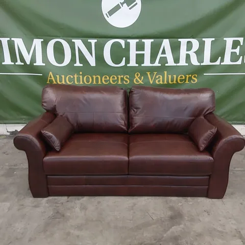 DESIGNER VANTAGE 3 SEATER LEATHER SOFA - CHESNUT