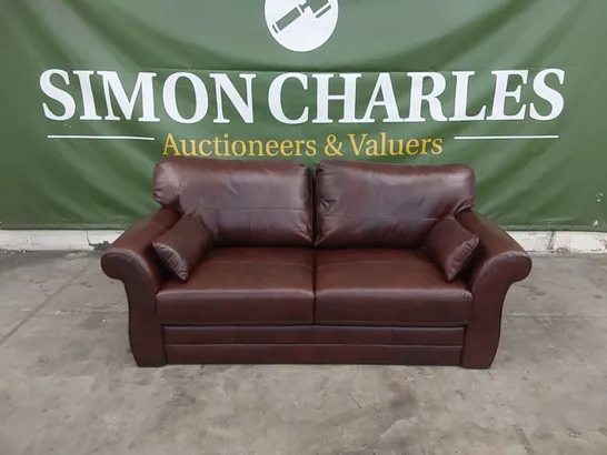 DESIGNER VANTAGE 3 SEATER LEATHER SOFA - CHESNUT