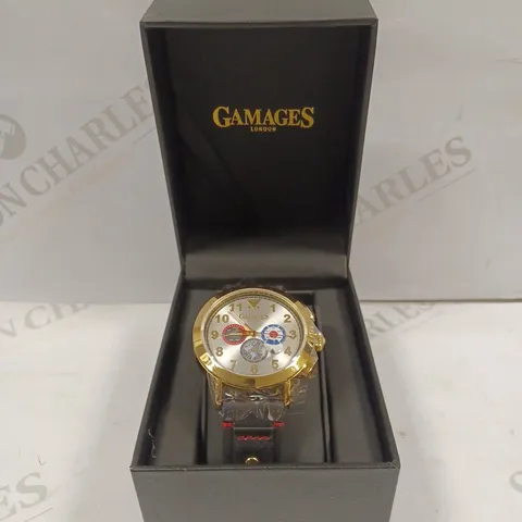 GAMAGES OF LONDON LIMITED EDITION HAND ASSEMBLED PRECISION AUTOMATIC GOLD WHITE WATCH