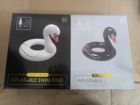 BOX OF 6 SWAN INFLATABLE SWIM RINGS 3 BLACK 3 WHITE 