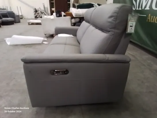 QUALITY DESIGNER BRADLEY 3 SEATER GREY LEATHER ELECTRIC RECLINING SOFA