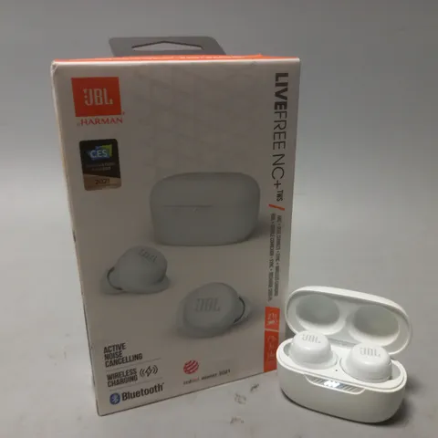 BOXED JBL LIVEFREENC+ EARBUDS IN WHITE