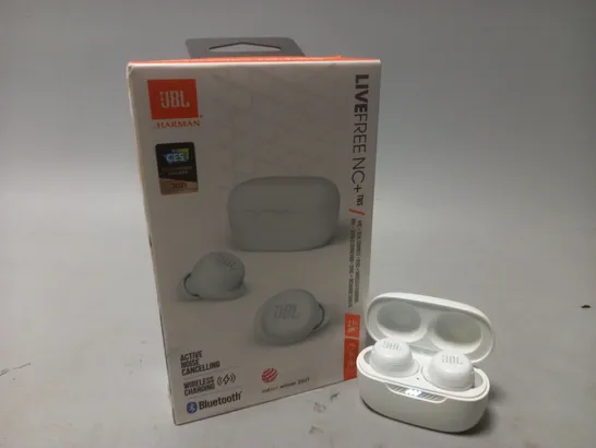 BOXED JBL LIVEFREENC+ EARBUDS IN WHITE