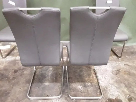 SET OF 4 DINING CHAIRS - DARK GREY LEATHER 