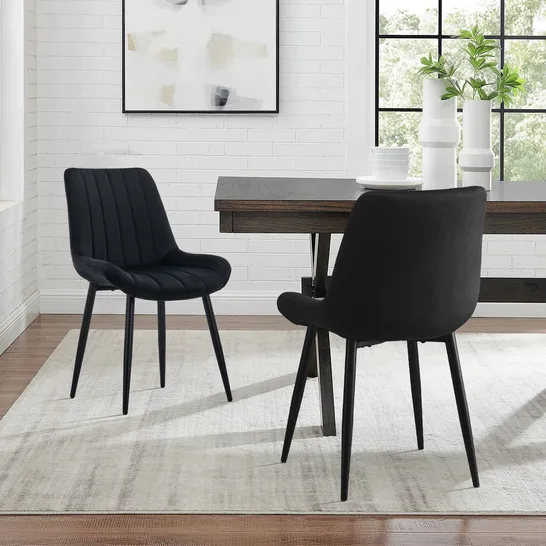 BOXED SET OF 2 CLAIR VELVET DINING CHAIRS - BLACK (1 BOX)