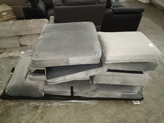 LOT OF GREY FABRIC SOFA PARTS AND CUSHIONS