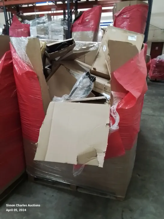 PALLET OF ASSORTED HOUSEHOLD GOODS AND PRODUCTS TO INCLUDE; TOILET SEATS, BOXED FURNITURE ETC 