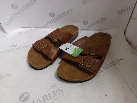 ONCAI TAN LEATHER EFFECT SANDALS- UK 8.5