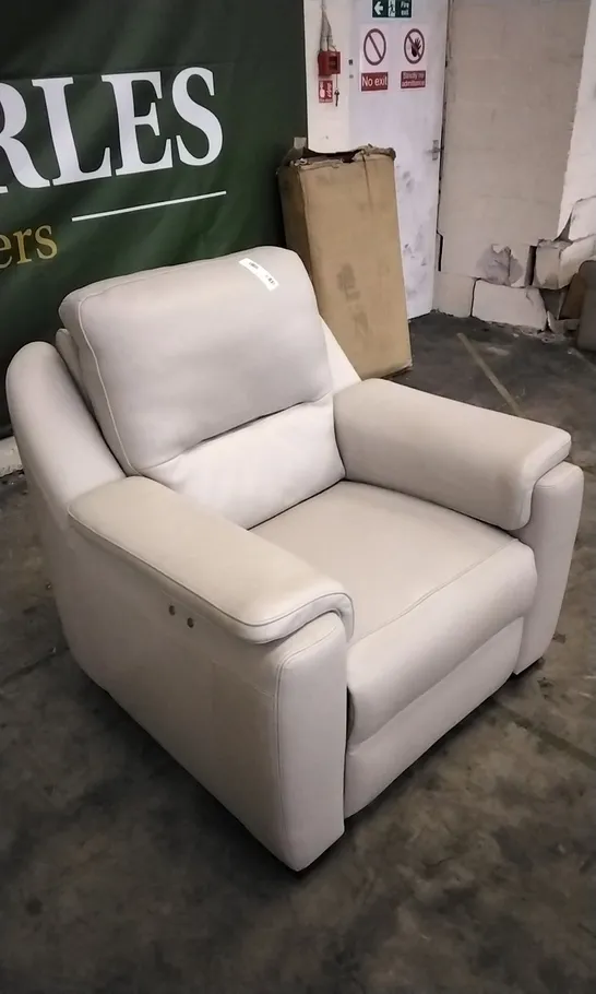 QUALITY ITALIAN DESIGNER AVOLA WHITE GREY LEATHER POWER RECLINER ARMCHAIR