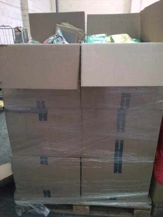 UNPROCESSED PALLET OF ASSORTED HOUSEHOLD GOODS TO INCLUDE SWIZZLES SWEET, CREASE FREE HANGERS, AND MOTORCYCLE MIRROR