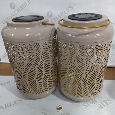 GARDEN REFLECTIONS SET OF 2 PATTERNED SOLAR LANTERNS - LEAF