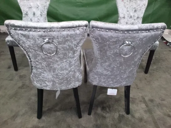 SET OF 4 NEW KENSINGTON SILVER VELVET BUTTON BACK DINING CHAIRS (BLACK LEG)