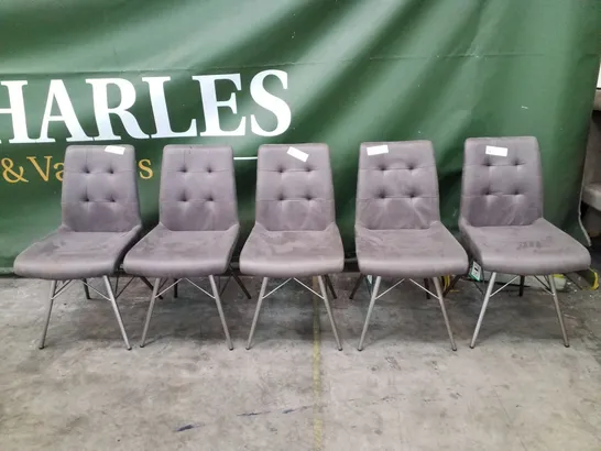 SET OF 5 GREY FABRIC DINING CHAIRS 