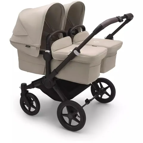 BOXED BUGABOO DONKEY 5 TWIN EXTENSION COMPLETE PUSHCHAIR - BLACK/DESERT TAUPE (2 BOXES)