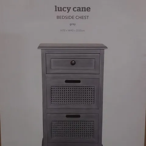 BOXED LUCY CANE BEDSIDE CHEST IN GREY - H70 X W40 X D32CM