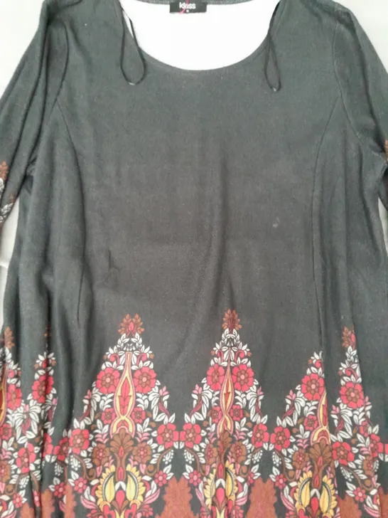 KLASS PAISLEY BORDER PRINT KNIT TUNIC IN BLACK SIZE MEDIUM