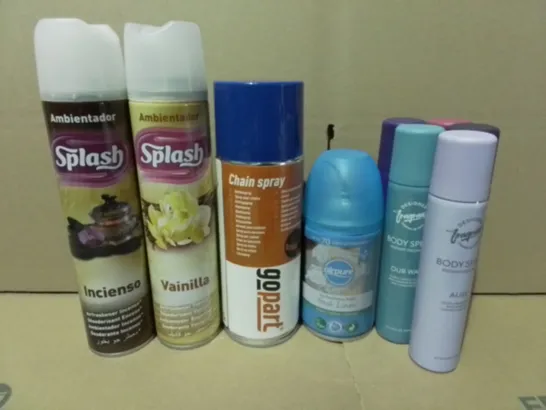 LOT OF 19 ASSORTED AEROSOLS TO INCLUDE GOPART CHAIN SPRAY AND AIR PURE FRESHNER / COLLECTION ONLY