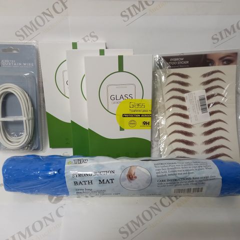 LOT OF APPROXIMATELY 20 ASSORTED HOUSEHOLD ITEMS, TO INCLUDE SCREEN PROTECTORS, BATH MAT, CURTAIN WIRE, ETC