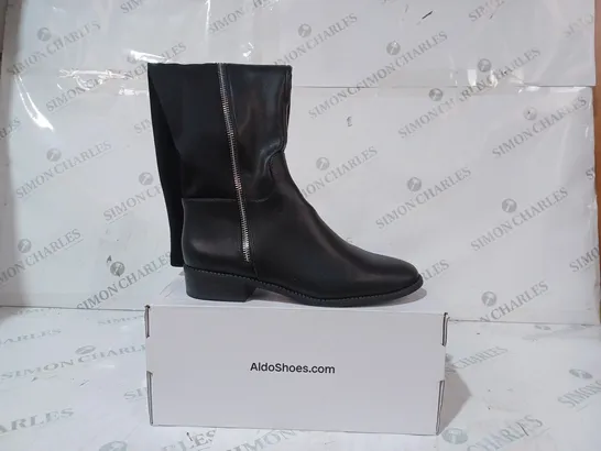 BOXED PAIR OF ALDO SIDE-ZIP KNEE HIGH BOOTS IN BLACK UK SIZE 5