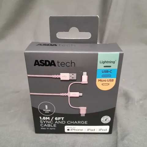 BOX OF 4 ASDA TECH 1.8M SYNC AND CHARGE CABLE