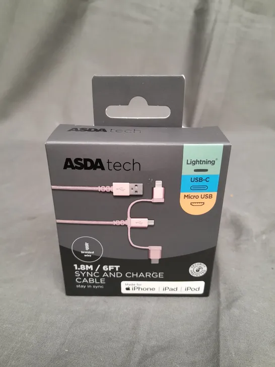 BOX OF 4 ASDA TECH 1.8M SYNC AND CHARGE CABLE